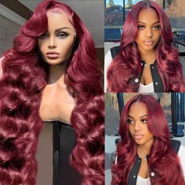 Munx Burgundy Human Hair Wigs for Black Women 13x4 99j Colored Pre Plucked Lace Front Wigs Human Hair Thick 180 Density Glueless Wine Red Body Wave Wig Bleached Knots with Baby Hair 30in