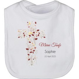 Geschenk mit Namen personalisiert by Shirtracer - Baby Bib - My Christening Flower Cross | Christening Gift | Christening Gift | Gifts for Christening | Godchild for Christening Gifts, 1 White