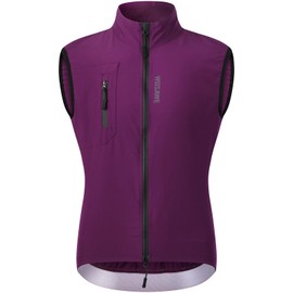 WOSAWE Gilet da ciclismo da uomo, leggero, traspirante, senza maniche, antivento, con cerniera YKK, Lilla, XXL