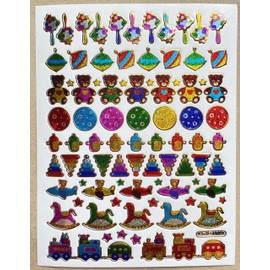Toy Rocking Horse Teddy Spinning Top Rattle Aeroplane Railway Colourful Stickers 84 Pieces 1 Sheet 135 mm x 100 mm Sticker Craft Children Party Metallic Look