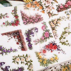 180 Sheets Yard Corner Flower Scrapbook Paper Vintage Flowers Scrapbook Stickers Scrapbooking Journaling Accessories Flower Stickers Flowers Stickers Aesthetic Craft Paper for DIY Photo Album Junk