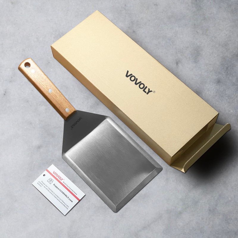 Extra Wide Spatula, Large Metal Spatula with Full Tang Wooden