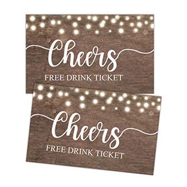 50 Free Drink Tickets, Cheers Tickets, Rustic Drink Ticket Coupons for a Free Drink at Weddings, Work Events or Party, Drink Tickets for Events, Free Drink Tickets for Soft Drink or Food Vouchers.