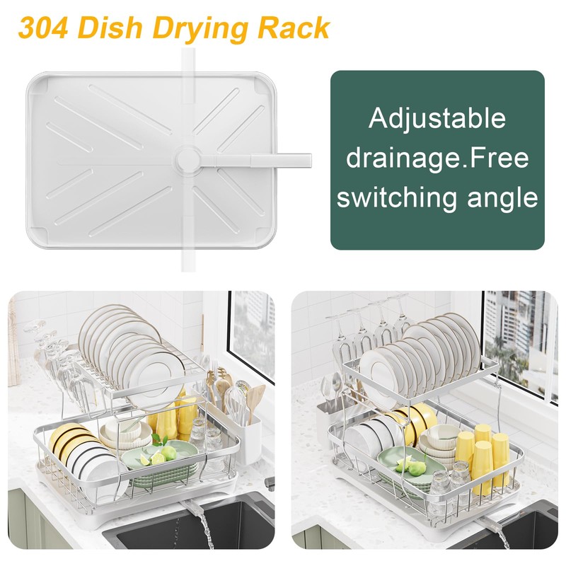 LIYI Dish Drying Rack,Large Dish Rack for Kitchen Counter,2-Tier Dish