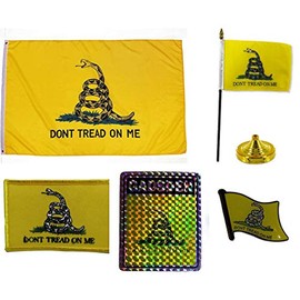 JumpingLight Gadsden Dont Tread #2 Flag Set (3x5 Flag, Decal, Lapel Pin, Desk Flag & Patch) - Quality Flags