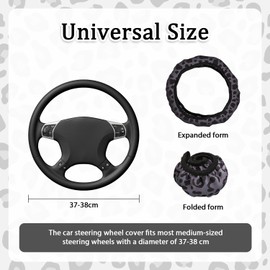 Black Leopard Print Cheetah Elastic Car Steering Wheel Covers Universal Size Anti-Slip Breathable Sports Elastic Steering Wheel Cover Fit 37-38cm/14.5-15in Women Leopard Car Accessories