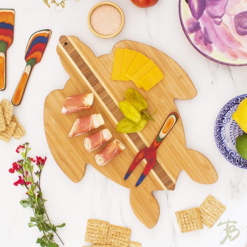 Totally Bamboo Sea Turtle Shaped Cutting Board and Charcuterie Serving