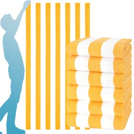 Genovega 6 Packs Oversized 72X40 Inch Stripe Beach Towel Thin Terry Set Extra Large XL Big Clearance Towels Swim Pool Travel Absorbent Soft Accessories Essentials Camping Adults Men Women Gift Yellow