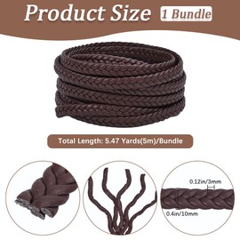 GORGECRAFT 5m x 10mm PU Braided Leather Cord Bolo Tie String 3mm Thick Faux Leather Strips Coconut Brown Flat Leatherette Braided Threads Rope for Bracelet Necklace Jewelry Making Tooling Workshop