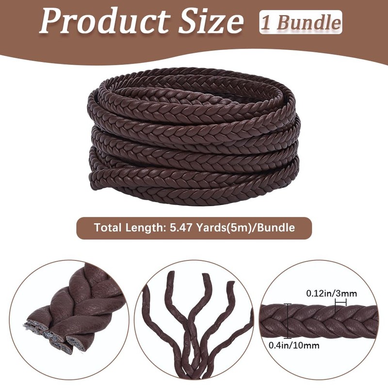 GORGECRAFT 5m x 10mm PU Braided Leather Cord Bolo Tie
