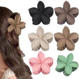 Pack of 6 Hawaii Flower Hair Clips, 8 cm Plumeria Flower Clip (Matte Flower, 6 Pieces)