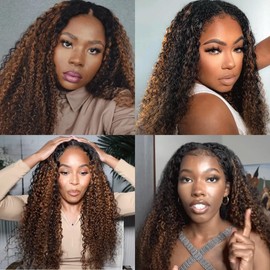 Fridnae Hair P1B30 Bundles Ombre Curly Wave Human Hair Bundles Two Tone Black Mixed With Light Brown Bundles Color #1B30 Bundles Human Hair 1 Bundles 14 Inch