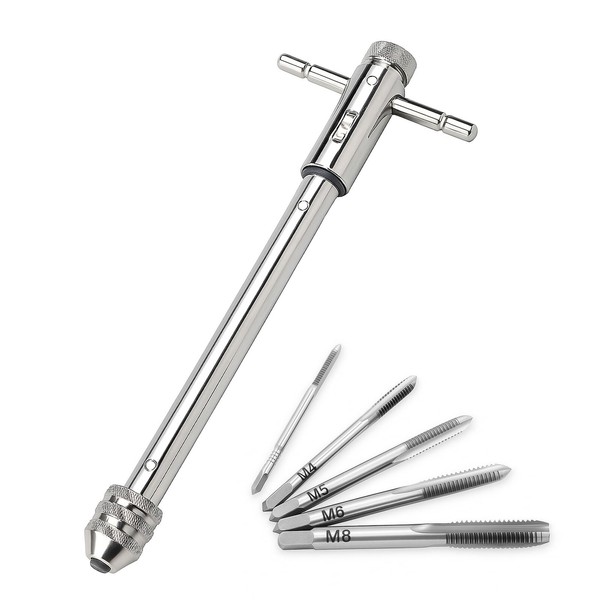 Saipor Adjustable T-Handle Ratchet Tap Holder Wrench (248mm/9.76'') with 5pcs