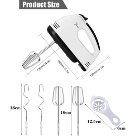 WAVATA Hand Mixer 260 W Seven Speeds Adjustable Electric Mixer with Dough Hook and Whisk White