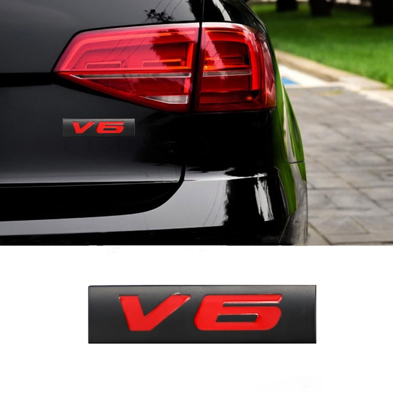 CARRUN 2 Pcs V6 Emblem 3D Metal Nameplate Badge Decal