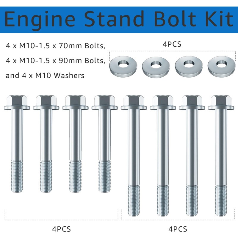 12Pcs Engine Stand Bolt Kit. M10-1.5 Engine Stand Bolt Flange