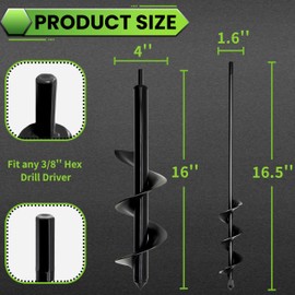 SYITCUN 4"x16"+1.6"x16.5" Auger Drill Bit for Planting, Heavy-Duty Post Hole Digger for Planting Bulbs - Compatible with 3/8" Hex Drive Drill