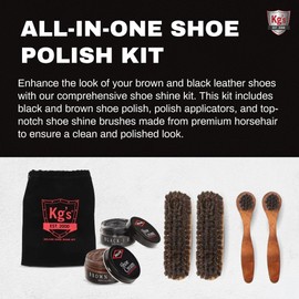 Kg's Deluxe Shoe Shine Kit – Shoe Care Kit includes Shoe Shine Brush (2), Shoe Polish Applicator (2), Black Shoe Polish, and Brown Shoe Polish, For Delivering a Natural, Deep Shine (1 Set)