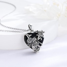 TRISHULA Skull Necklace 925 Sterling Silver Gothic Pendant Scorpion Rose Skeleton Necklace Goth Punk Skull Jewellery Gift for Women