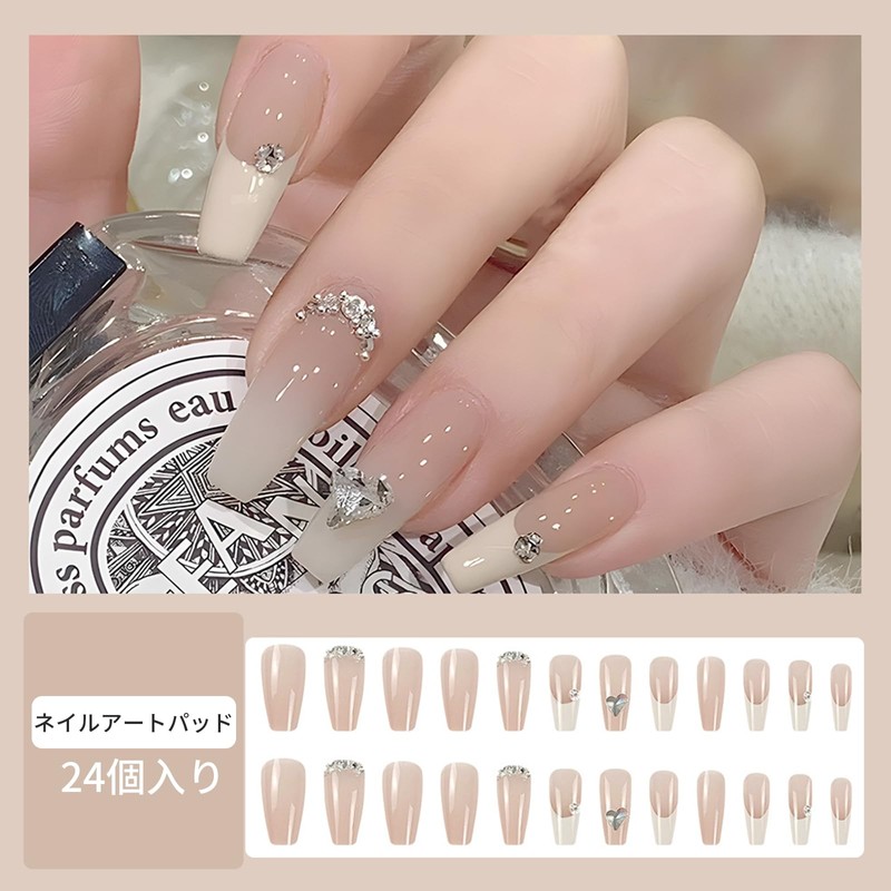 happykau Nail Tips, 24 Pieces, False Nails, Length, Popular, 3D