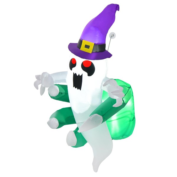 COSTWAY 3.6 FT Halloween Inflatable Ghost Broke Out from Window,