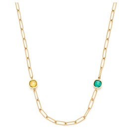 Leonardo Juna 021752 Stainless Steel Necklace Gold-Coloured Long Link Chain with Faceted Glass Stones Blue Green Yellow Women's Jewellery 1 Piece, Stainless Steel, No Gemstone