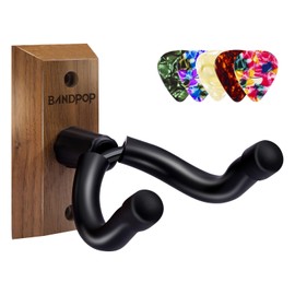 Bandpop Guitar Wall Mount - Black Walnut Guitar Hanger with 5pcs Picks for Acoustic, Electric, Bass, Banjo, Mandolin