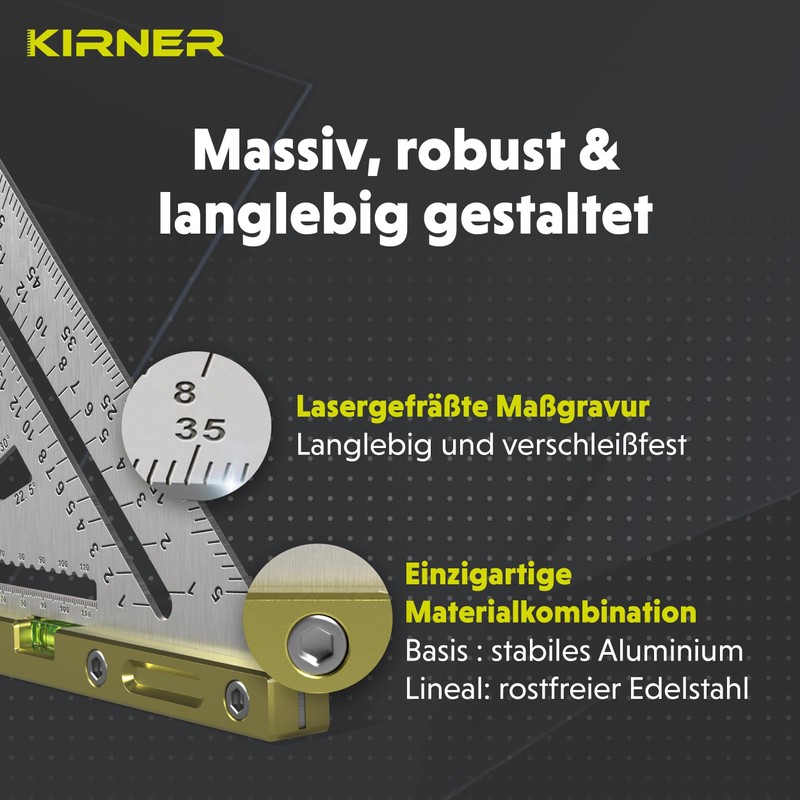 KIRNER Carpenter's Square 180 mm - Precise Stainless Steel Metal