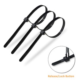 Meccion Reusable Cable Ties, Pack of 100, UV-Resistant, Strong Nylon, Removable Cable Ties with 50 kg Tensile Strength (250 mm x 7.6 mm, Black)