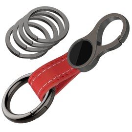 Idakekiy Key Chain with 4 Key Rings and Quick Release Carabiner Clip Leather Car Keychain for Men and Women, Red, Small