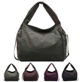 Bagtopia Hobo Bags for Women, Large Capacity Nylon Crossbody Shoulder Bags, Ladies Purses and Handbags, Plaid Casual Work Travel Tote Purse with Adjustable Shoulder Strap, Green