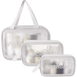 Vinyl Pouch, Clear Pouch, WiViVi Waterproof 3-Piece Set, Travel Pouch, Travel Set, Hot Spring Bag, Translucent PVC Material, Cosmetics, Pouch, Makeup Pouch, Spa Bag, Makeup Storage, Large Capacity, Bath Pouch (White)