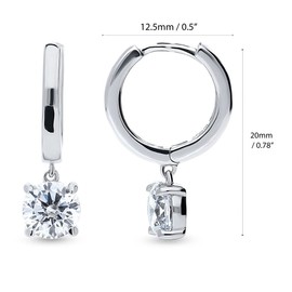BERRICLE Sterling Silver Solitaire Round Cut Cubic Zirconia CZ Fashion Hoop Huggie Earrings for Women 0.5 inch, Rhodium Plated, Round Cut
