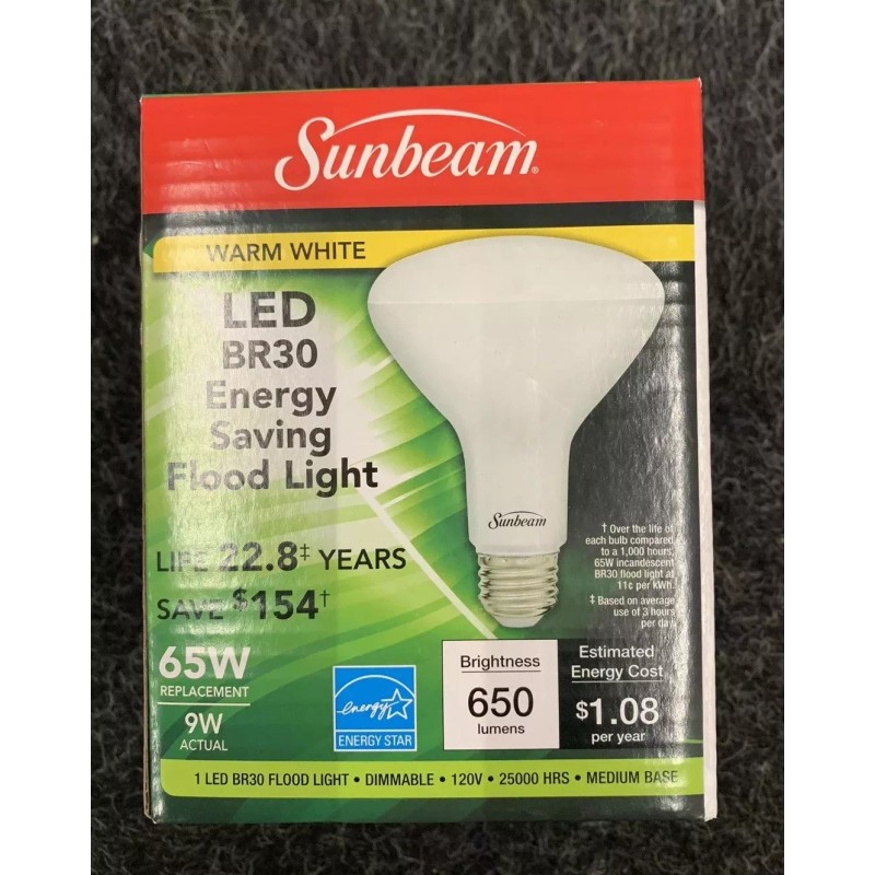 Sunbeam LED BR30 65W OUTDOOR/INDOOR Flood Light Bulb Dimmable New