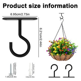 Juibao 4Pcs Ceiling Hooks for Hanging Plants, Black Wall Mounted Plant Hangers, Metal Hanging Hooks Bracket for Planters, Lanterns, Wind Chimes, Bird Feeders