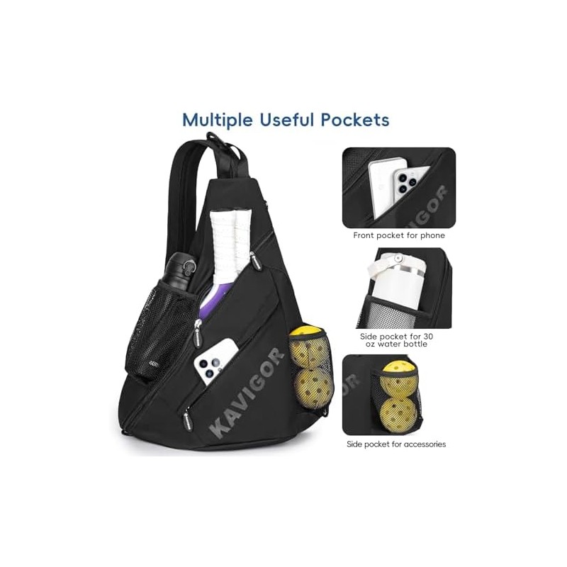 Pickleball Sling Bag Organizer for Paddles and Gear, Lightweight Crossbody
