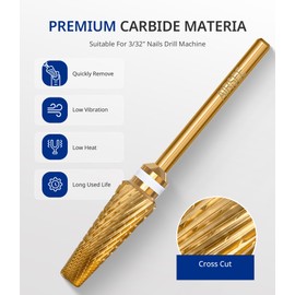 AIRSEE Upgrade 5 in 1 Pro Nail Drill Bits,Carbide Tungsten Acrylic Nail Drill Bit Efile Electric File Machine,3/32''for Manicure Pedicure Cuticle Gel Polishing, Professional Tech Use Gold-XC+M+3XF