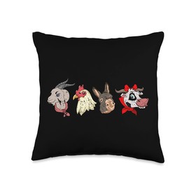Funny Farmer Country Farm Animal Poultry Bird Chicken Cute Cow Donkey Goat Farm Animal Throw Pillow, 16x16, Multicolor