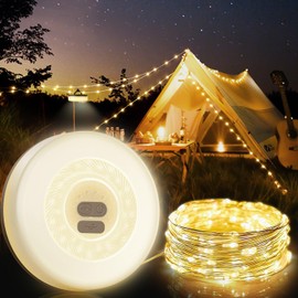 MORIKO Camping String Lights 33FT, 2 in 1 USB Rechargeable Christmas Fairy Lights, 7 Modes, IPX4 Waterproof, Portable Camping Lantern for Outdoor,Tent, Hiking,Yard Decoration