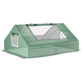 Outsunny 71" x 55" x 32" Mini Greenhouse, Small Green House, Garden Planting Shed, Outdoor Flower Planter Warm House with Zipper Windows and Door, Green