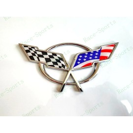 AUTO 1PC Chrome Rear Deck Lid Cross Blue US Flag Emblem 1997-2004 C5 Corvette