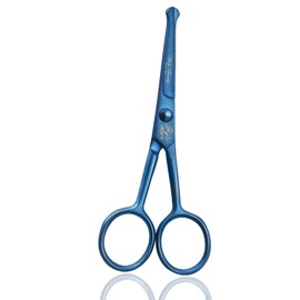 wishbeauty Hairdressing Scissors Kids Safety Round Tips and Curved Hair Scissors Children Haircut Scissors Hair Trimming Scissors Professional Salon Barber Scissors for Baby (Blue 4.5" Scissors)