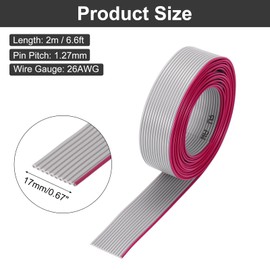 sourcing map 26AWG IDC Wire Flat Ribbon Cable 2m/6.6ft Length 1.27mm Pitch 14 Pin Gray for JTAG/ISP Connecting