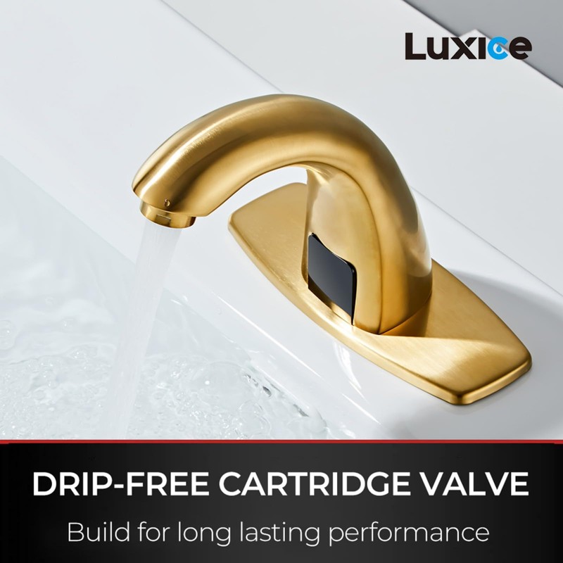 Luxice Brushed Gold Touchless Bathroom Sink Faucet - Automatic Motion