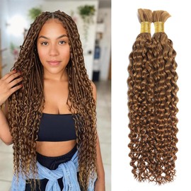 Miss Lee Human Braiding Hair for Boho Knotless Braids Bulk Curly Bundles Human Hair for Micro Braiding Wet and Wavy Water Wave No Weft Human Hair Extension for Box Boho Braids 100g with 2 Bundles 27#