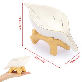 JUXYES Ceramic Soap Dish Holder Self Draining, Unique Waterfall Soap Dish Leaf Shape Decorative Soap Dish Tray Tabletop Drainable Soap Saver Bathtub Waterfall Soap Dish Holder for Bathroom Shower