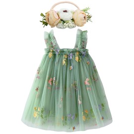 BGFKS Layered Tulle Tutu Dress for Toddler Girls,Baby Girl Rainbow Tutu Princess Skirt Set with Flower Headband.(Flower Green,12 Months)