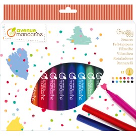 Avenue Mandarine CC030O 1 Pack of 12 Glitter Felt Pens Ideal for Craft Projects Washable