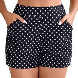 Halcurt Women's Swimming Shorts with Pockets Swimming Trunks Quick Drying Board Shorts Tummy Control Swimming Shorts Beach Bikini Shorts S-XXL, Circle Dots