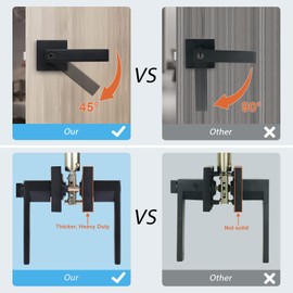 KNOBWELL 2 Pack Heavy Duty Black Door Handles Modern Door Handle Knobs Inside Door Levers for Privacy Use, Square Door Handles Lock with Thumb Turn(No Key)